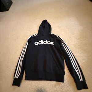 Adidas Black Hoodie with White Logo and Stripes